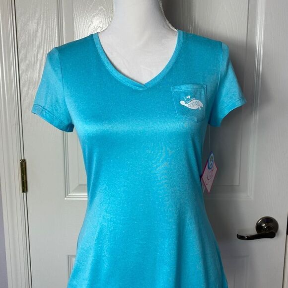 CHUBBY MERMAID " Save The Manatees" Junior Medium V Neck Top - Picture 2 of 8